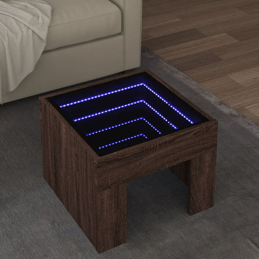 Table basse avec Infinity LED aspect chêne marron 40x40x30 cm