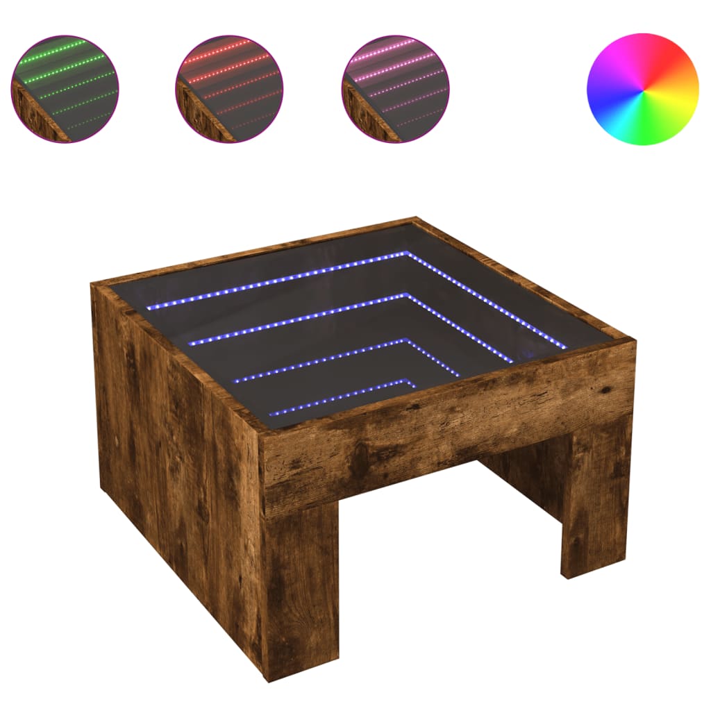 Table basse avec Infinity LED chêne fumé 50x50x30 cm