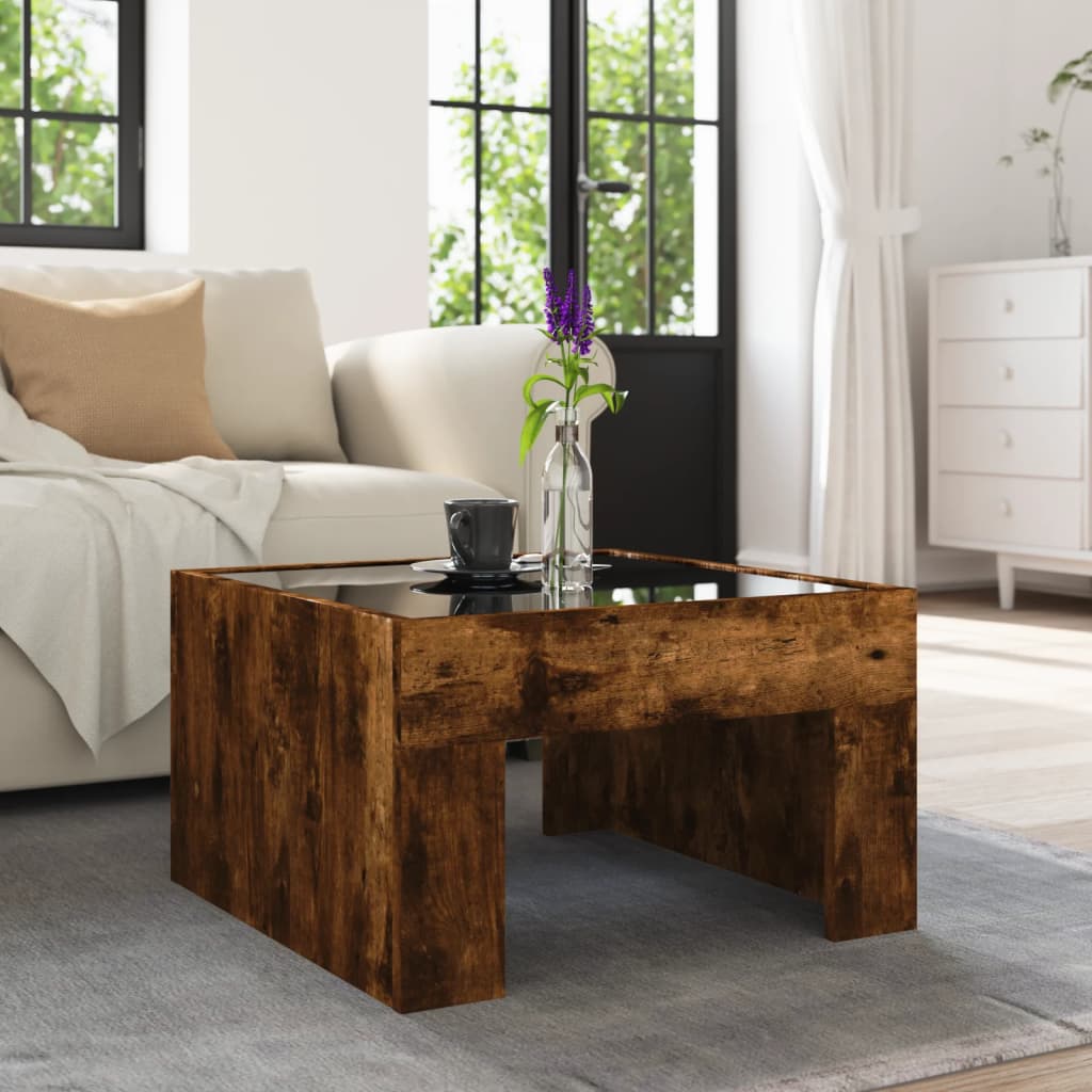 Table basse avec Infinity LED chêne fumé 50x50x30 cm