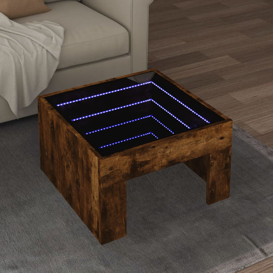 Table basse avec Infinity LED chêne fumé 50x50x30 cm
