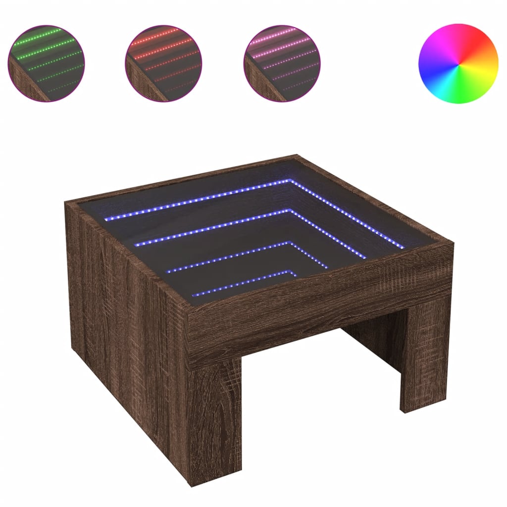 Table basse avec Infinity LED aspect chêne marron 50x50x30 cm