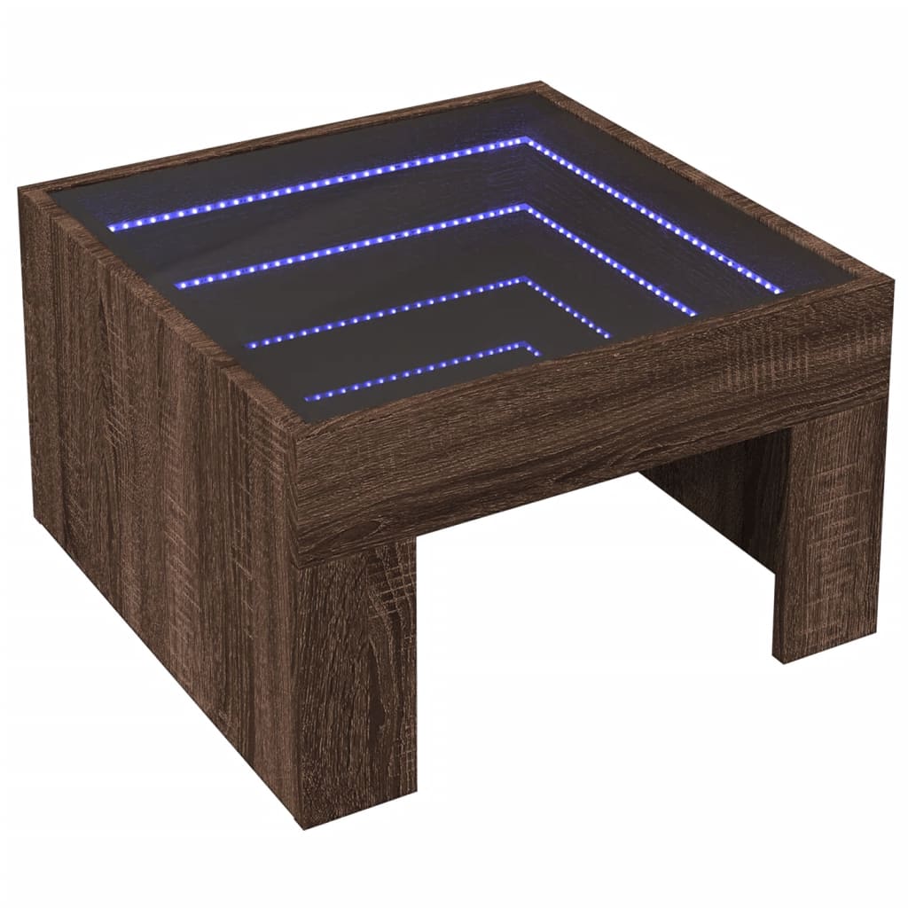 Table basse avec Infinity LED aspect chêne marron 50x50x30 cm