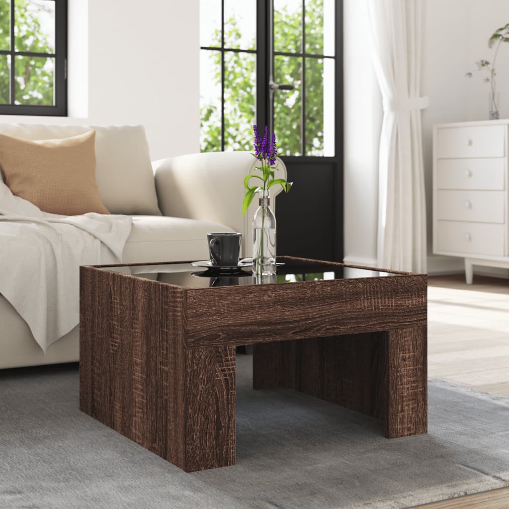 Table basse avec Infinity LED aspect chêne marron 50x50x30 cm