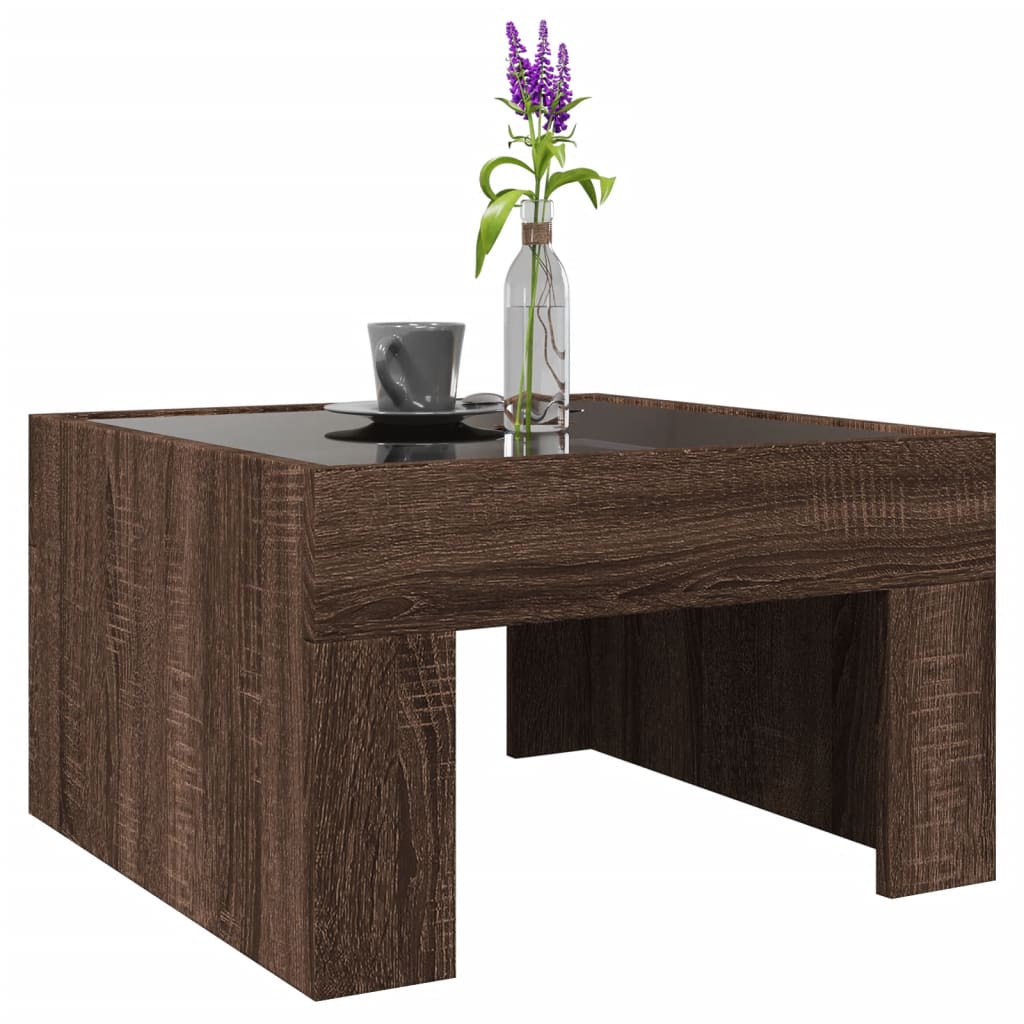 Table basse avec Infinity LED aspect chêne marron 50x50x30 cm
