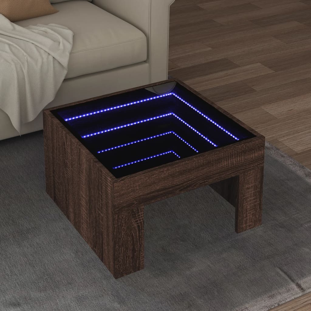 Table basse avec Infinity LED aspect chêne marron 50x50x30 cm