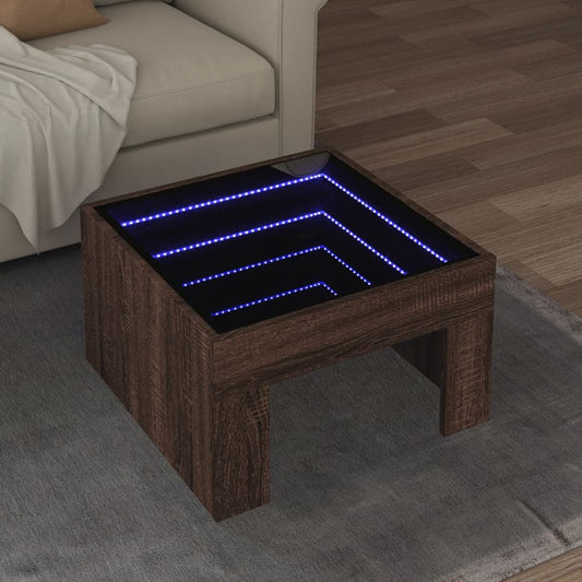 Table basse avec Infinity LED aspect chêne marron 50x50x30 cm