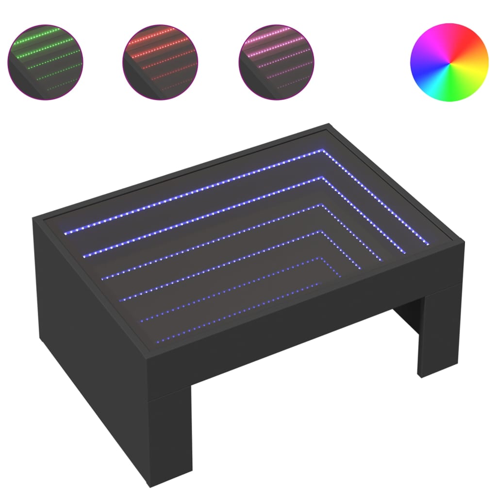 Table basse avec Infinity LED noir 70x50x30 cm
