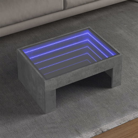 Coffee table with Infinity LED concrete grey 70x50x30 cm