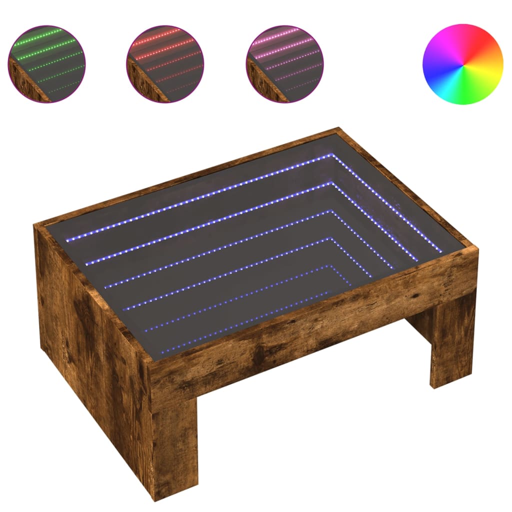 Coffee table with Infinity LED smoked oak 70x50x30 cm