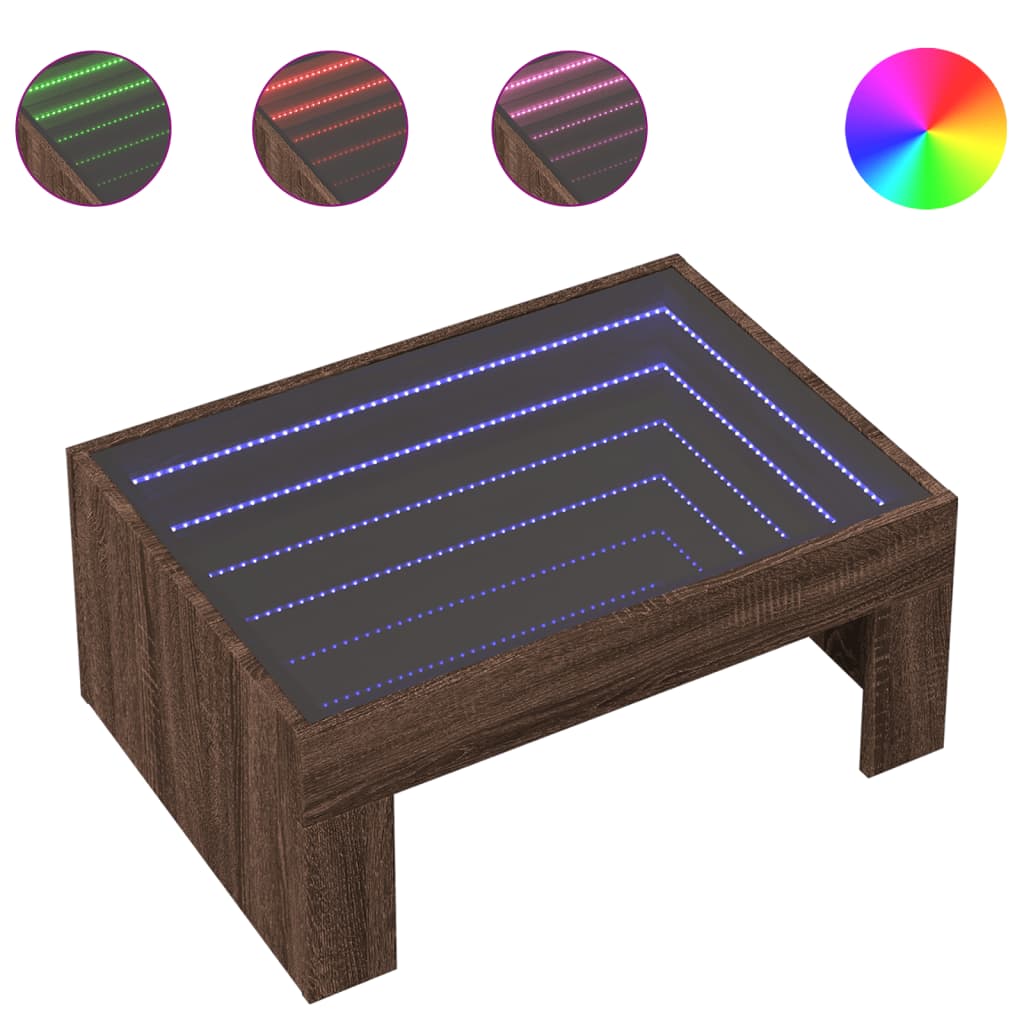 Table basse avec Infinity LED aspect chêne marron 70x50x30 cm