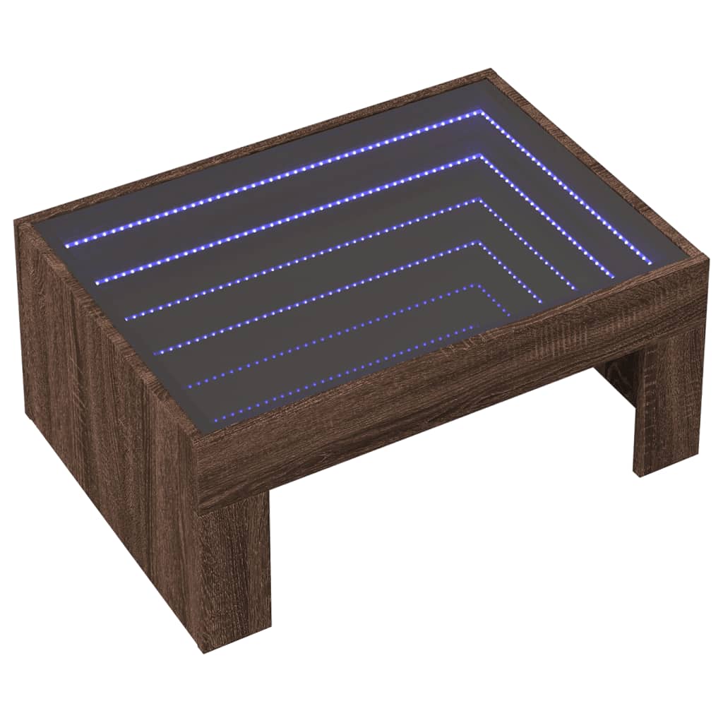 Table basse avec Infinity LED aspect chêne marron 70x50x30 cm
