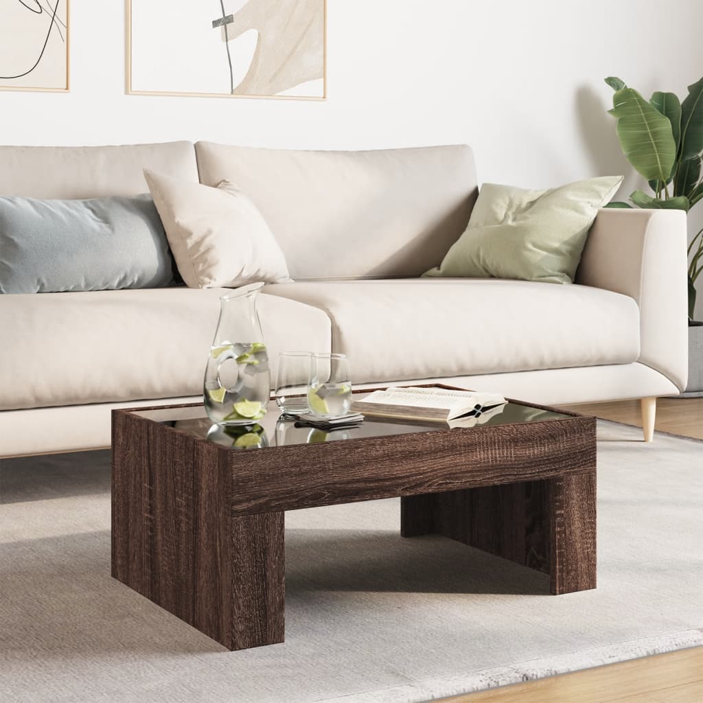 Table basse avec Infinity LED aspect chêne marron 70x50x30 cm
