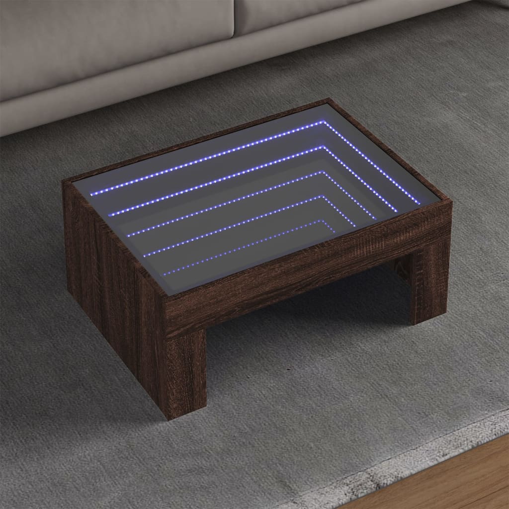 Table basse avec Infinity LED aspect chêne marron 70x50x30 cm