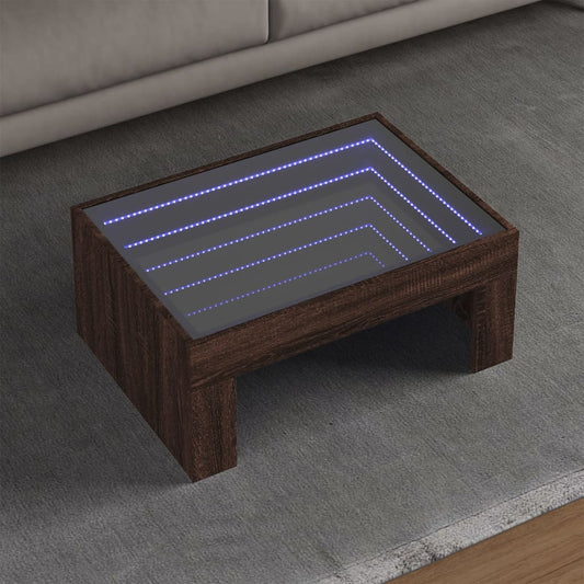 Table basse avec Infinity LED aspect chêne marron 70x50x30 cm