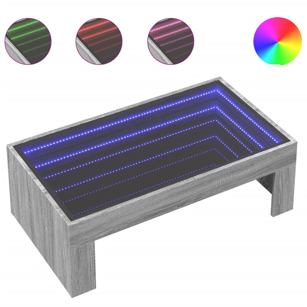 Table basse avec Infinity LED Gris Sonoma 90x50x30 cm
