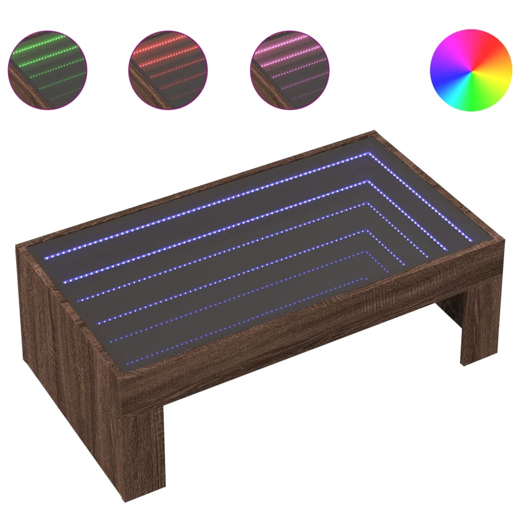 Coffee table with Infinity LED brown oak look 90x50x30 cm