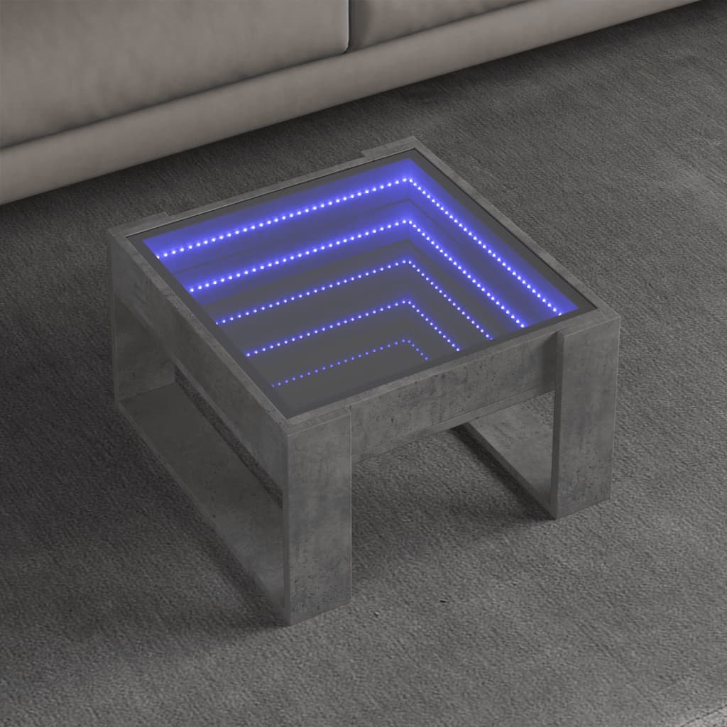 Coffee table with Infinity LED concrete grey 50x53x30 cm