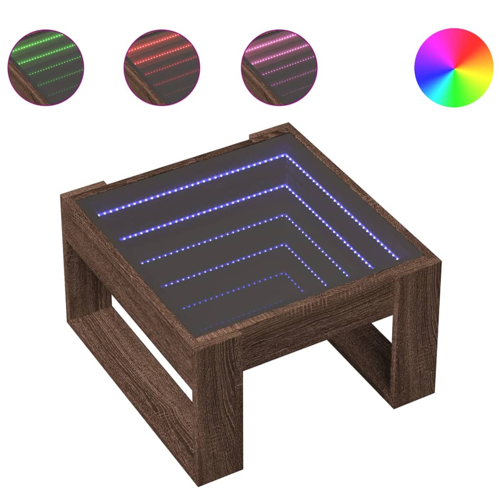 Table basse avec Infinity LED aspect chêne marron 50x53x30 cm