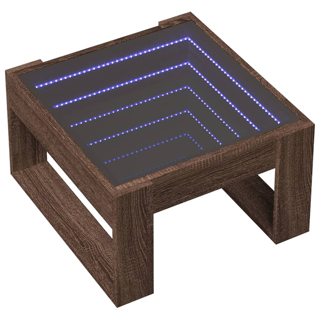 Table basse avec Infinity LED aspect chêne marron 50x53x30 cm