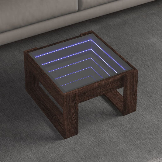 Table basse avec Infinity LED aspect chêne marron 50x53x30 cm