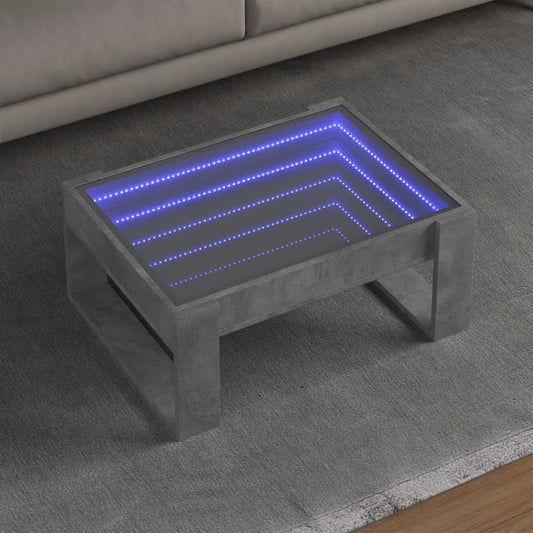 Coffee table with Infinity LED concrete grey 70x53x30 cm