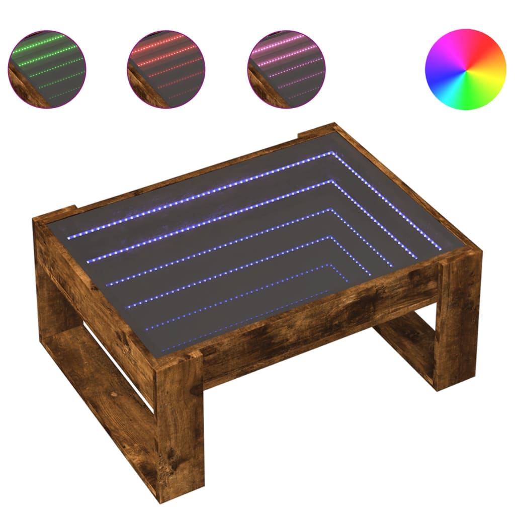 Coffee table with Infinity LED smoked oak 70x53x30 cm