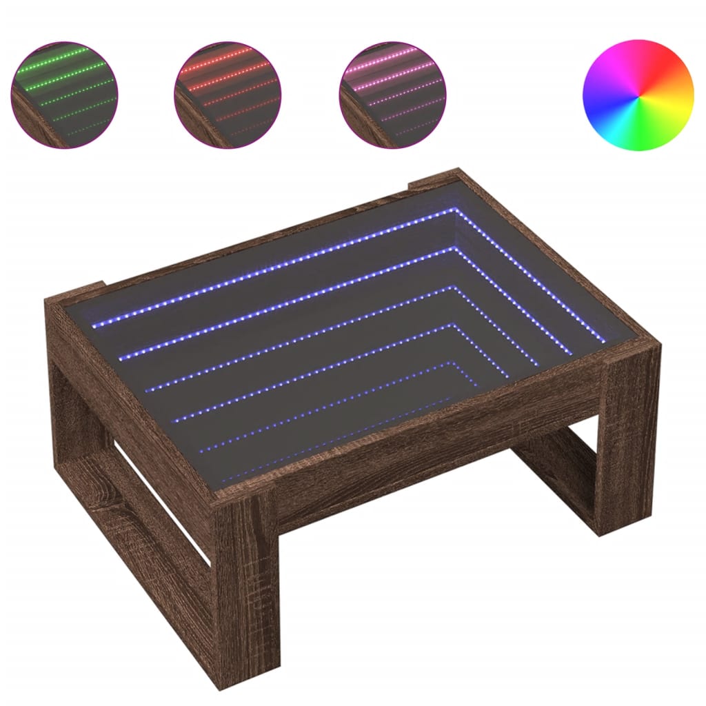 Coffee table with Infinity LED brown oak look 70x53x30 cm
