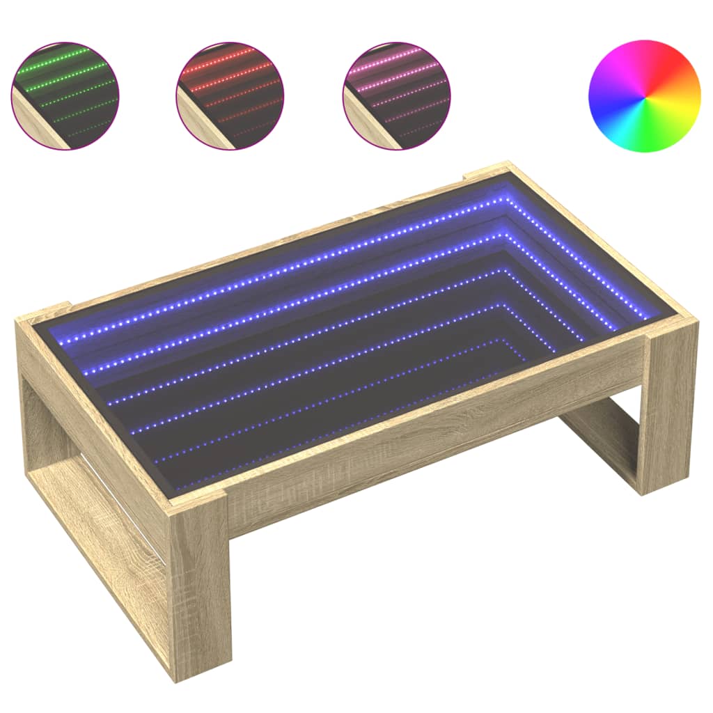 Table basse avec Infinity LED chêne Sonoma 90x53x30 cm