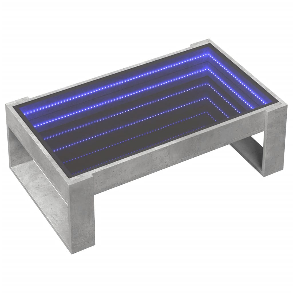Coffee table with Infinity LED concrete grey 90x53x30 cm