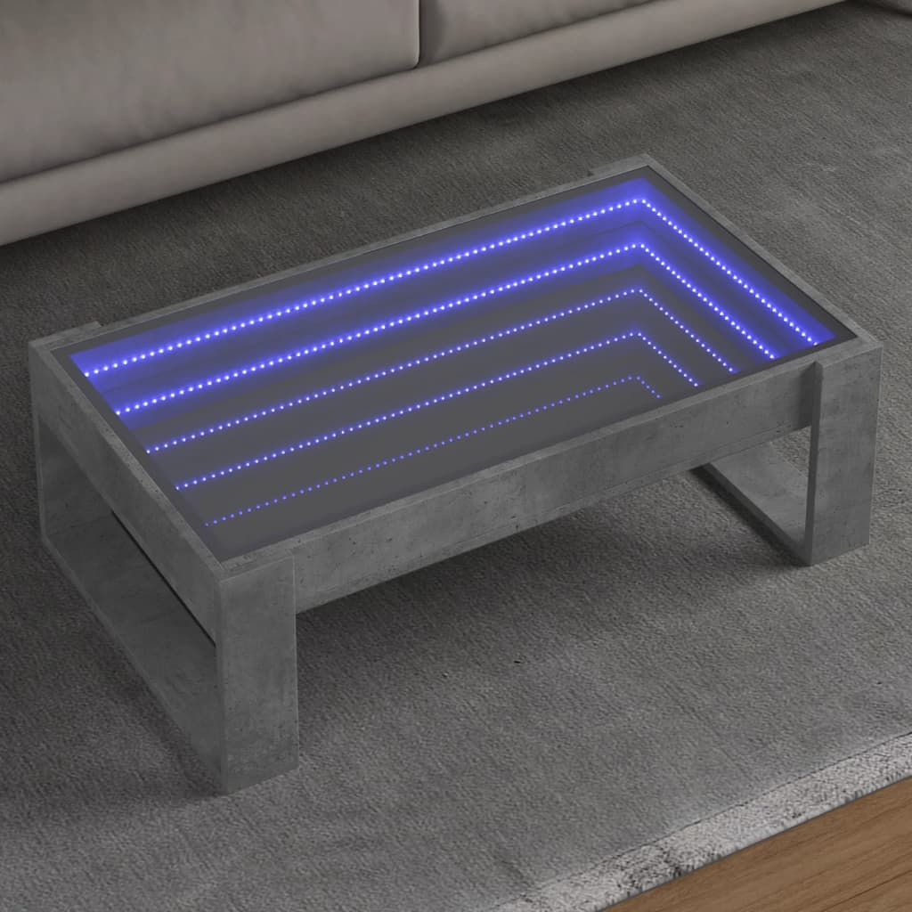 Coffee table with Infinity LED concrete grey 90x53x30 cm