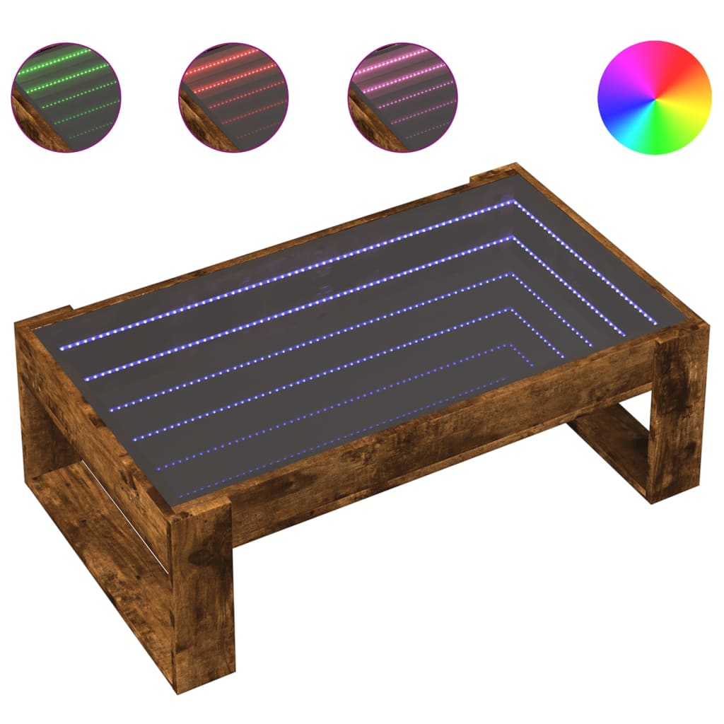 Table basse avec Infinity LED chêne fumé 90x53x30 cm