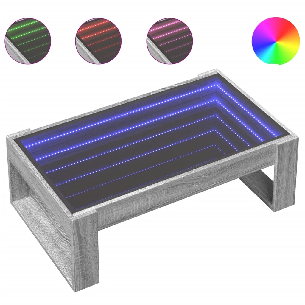 Table basse avec Infinity LED Gris Sonoma 90x53x30 cm