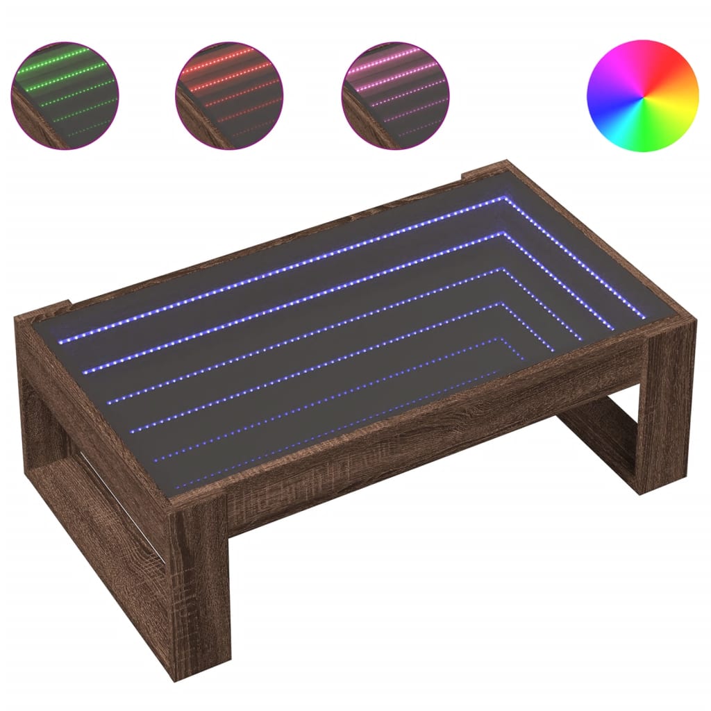 Coffee table with Infinity LED brown oak look 90x53x30 cm