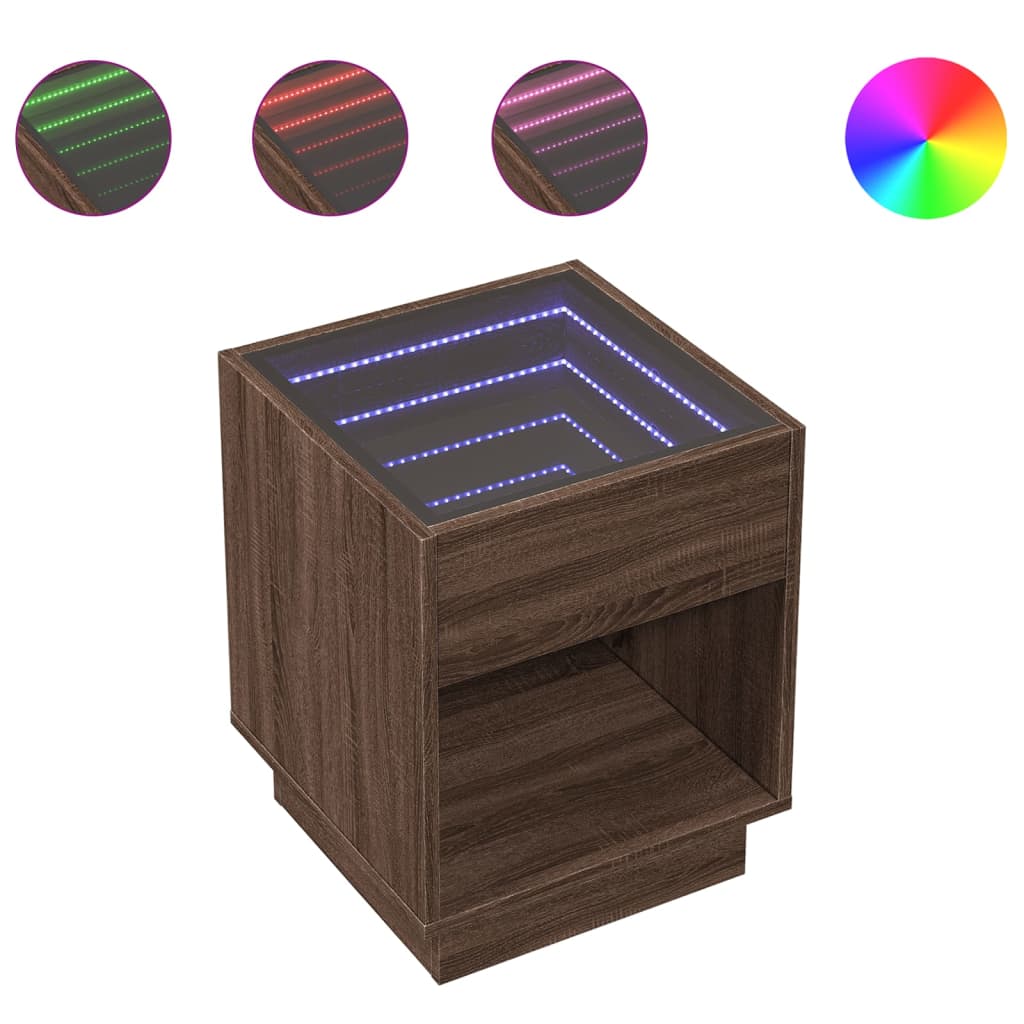 Table basse avec Infinity LED aspect chêne marron 40x40x50 cm