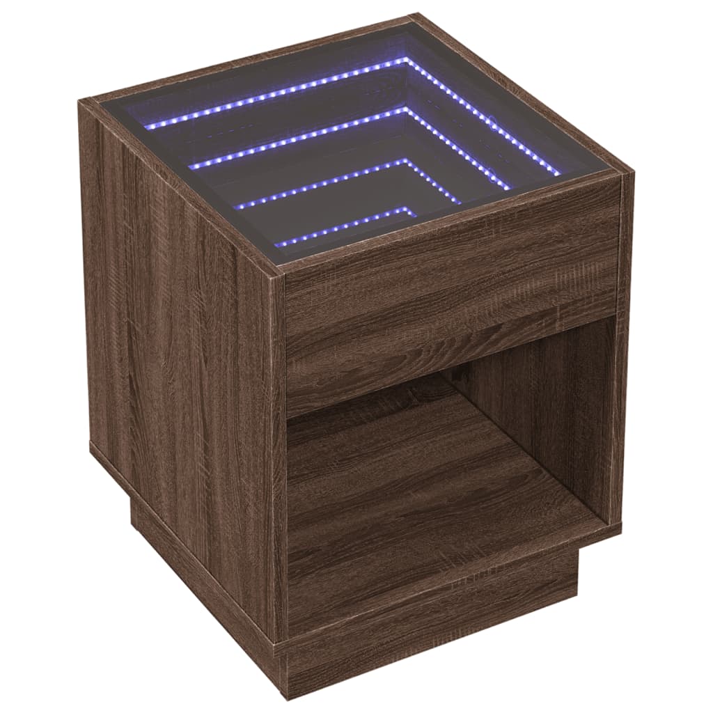 Table basse avec Infinity LED aspect chêne marron 40x40x50 cm