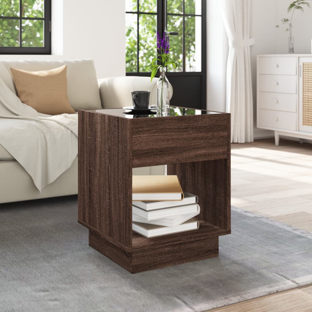 Table basse avec Infinity LED aspect chêne marron 40x40x50 cm