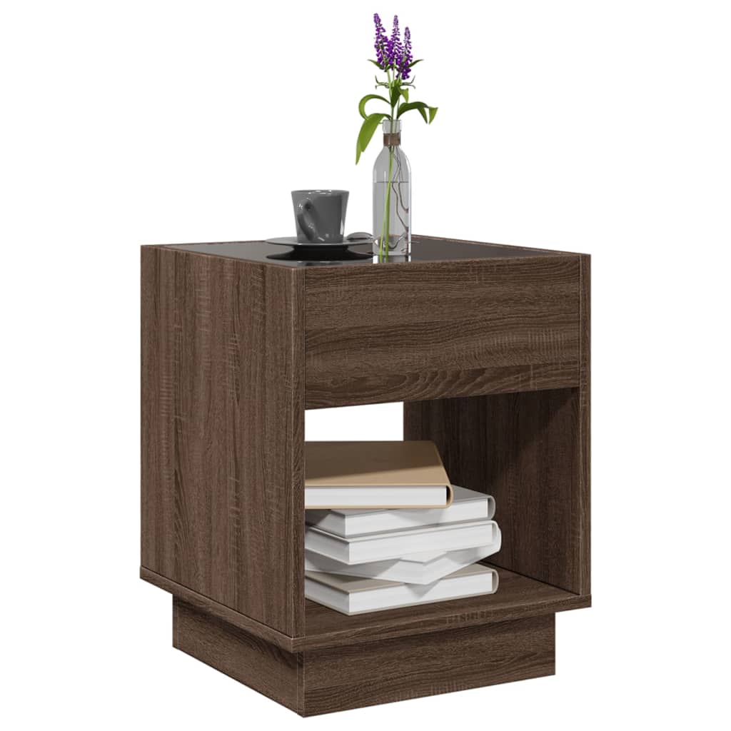 Table basse avec Infinity LED aspect chêne marron 40x40x50 cm