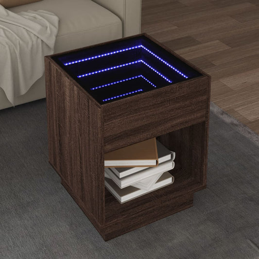 Table basse avec Infinity LED aspect chêne marron 40x40x50 cm
