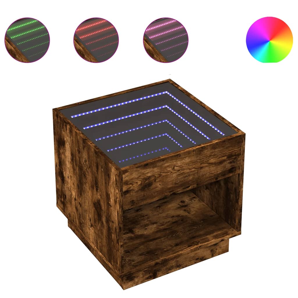 Coffee table with Infinity LED smoked oak 50x50x50 cm