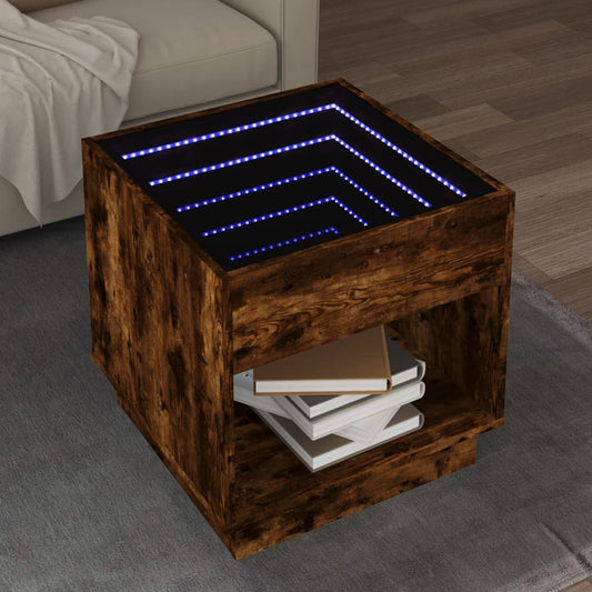 Coffee table with Infinity LED smoked oak 50x50x50 cm