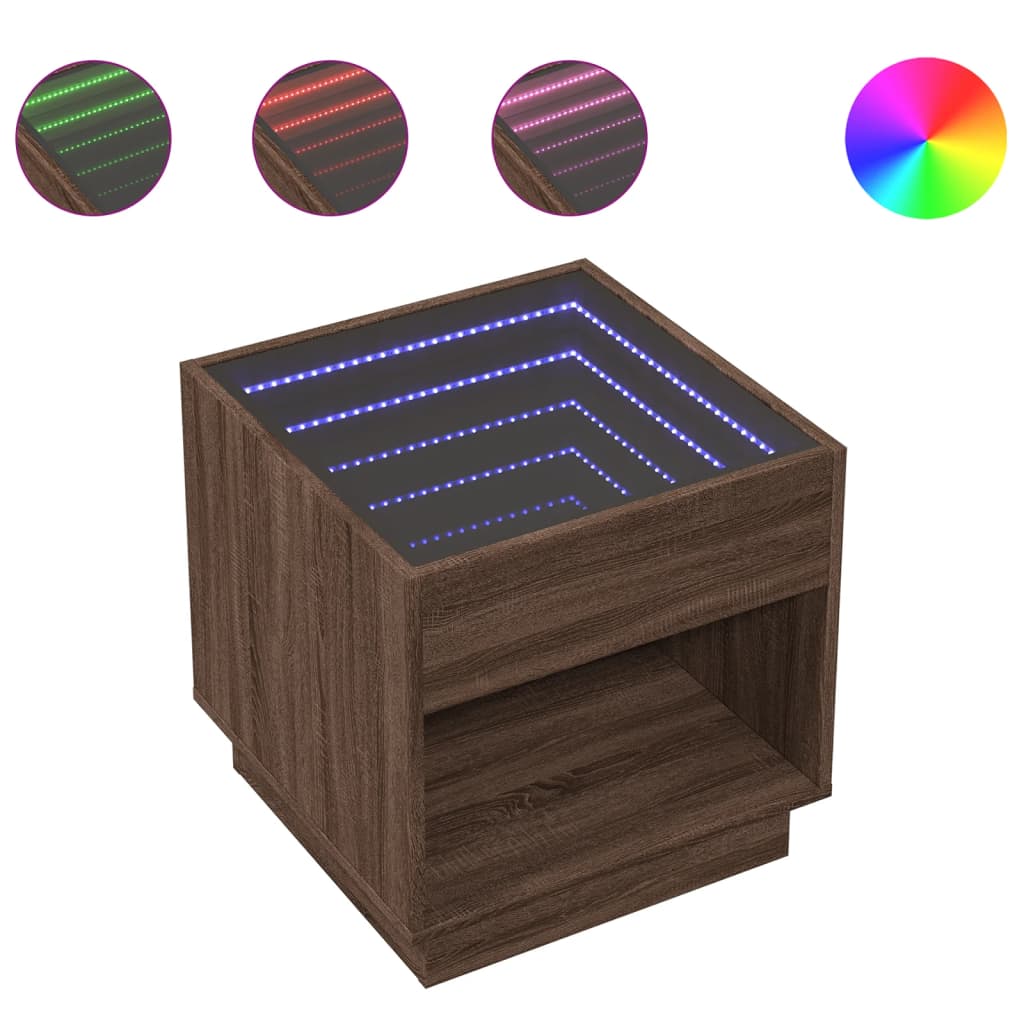 Table basse avec Infinity LED aspect chêne marron 50x50x50 cm