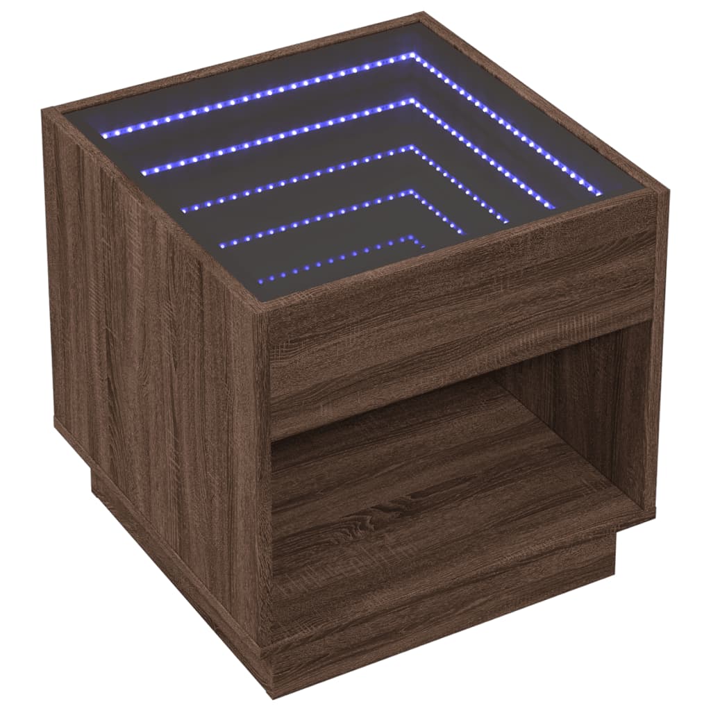 Table basse avec Infinity LED aspect chêne marron 50x50x50 cm