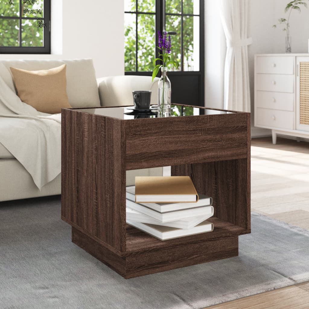 Table basse avec Infinity LED aspect chêne marron 50x50x50 cm