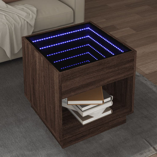 Table basse avec Infinity LED aspect chêne marron 50x50x50 cm