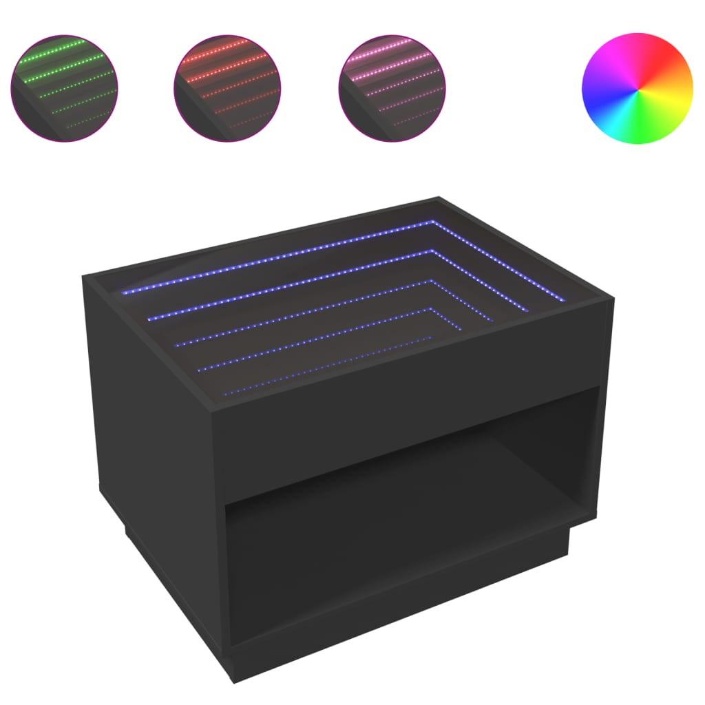 Table basse avec Infinity LED noir 70x50x50 cm