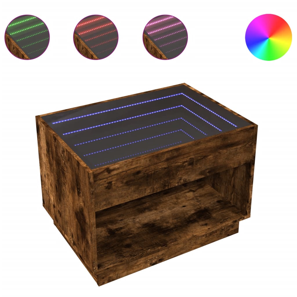 Coffee table with Infinity LED smoked oak 70x50x50 cm