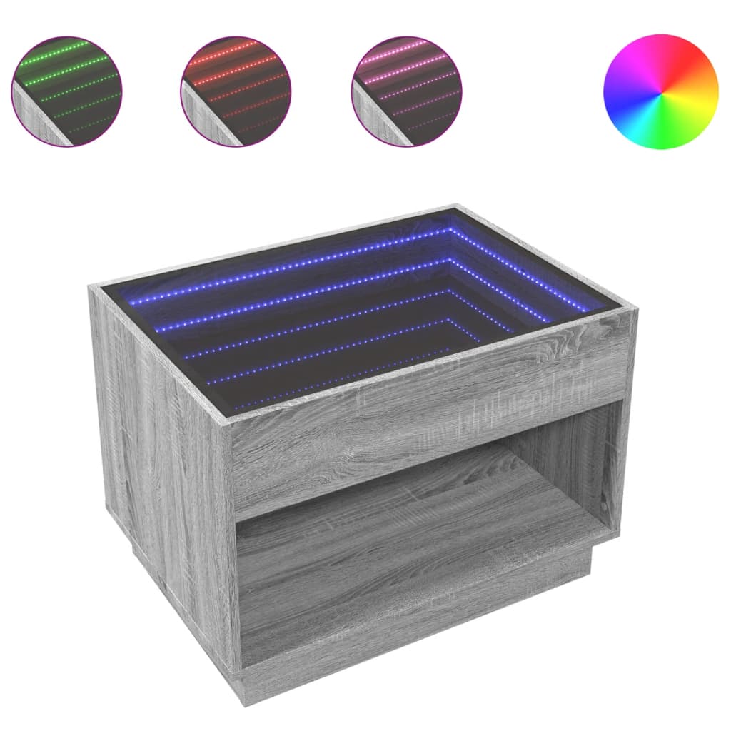 Table basse avec Infinity LED Gris Sonoma 70x50x50 cm