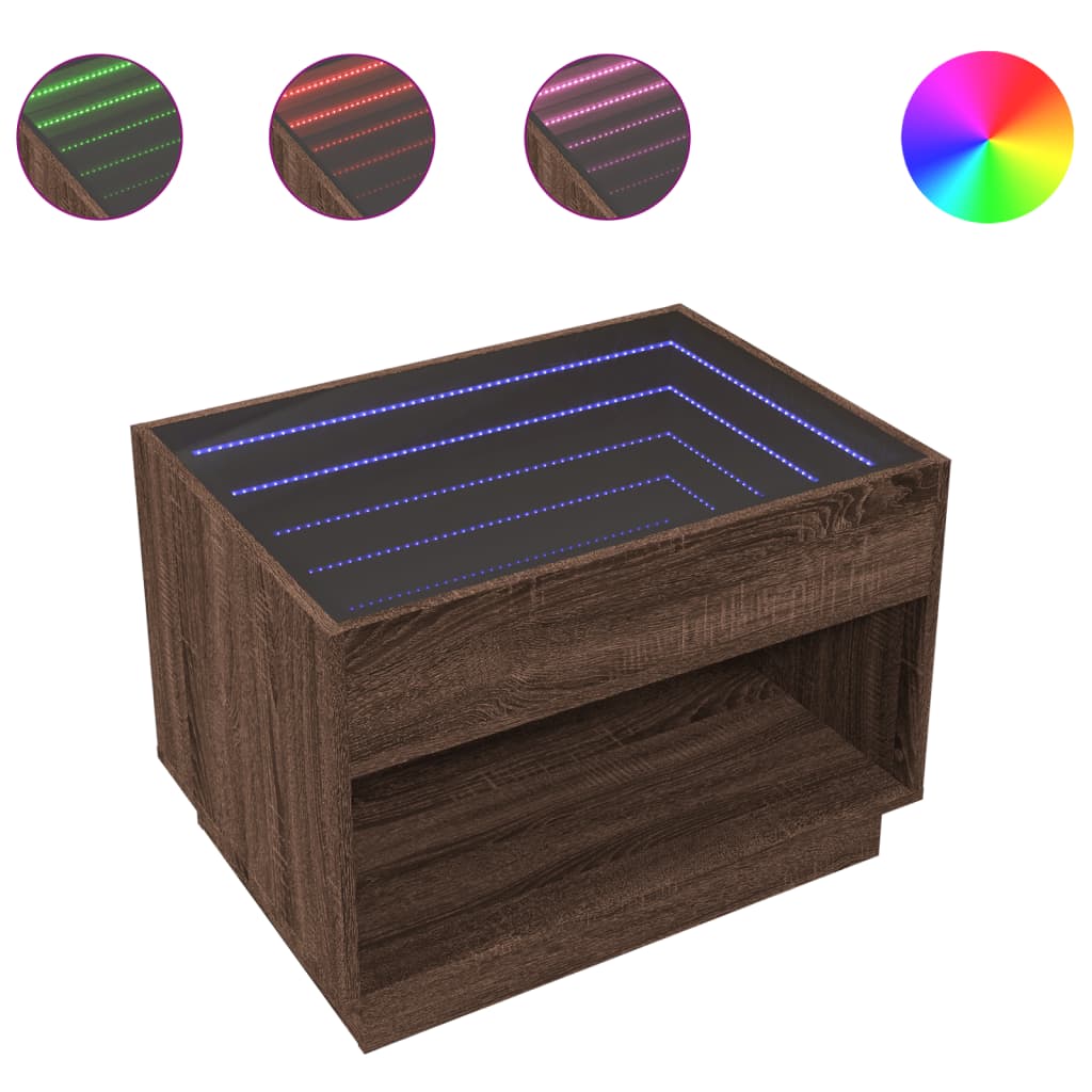 Coffee table with Infinity LED brown oak look 70x50x50 cm