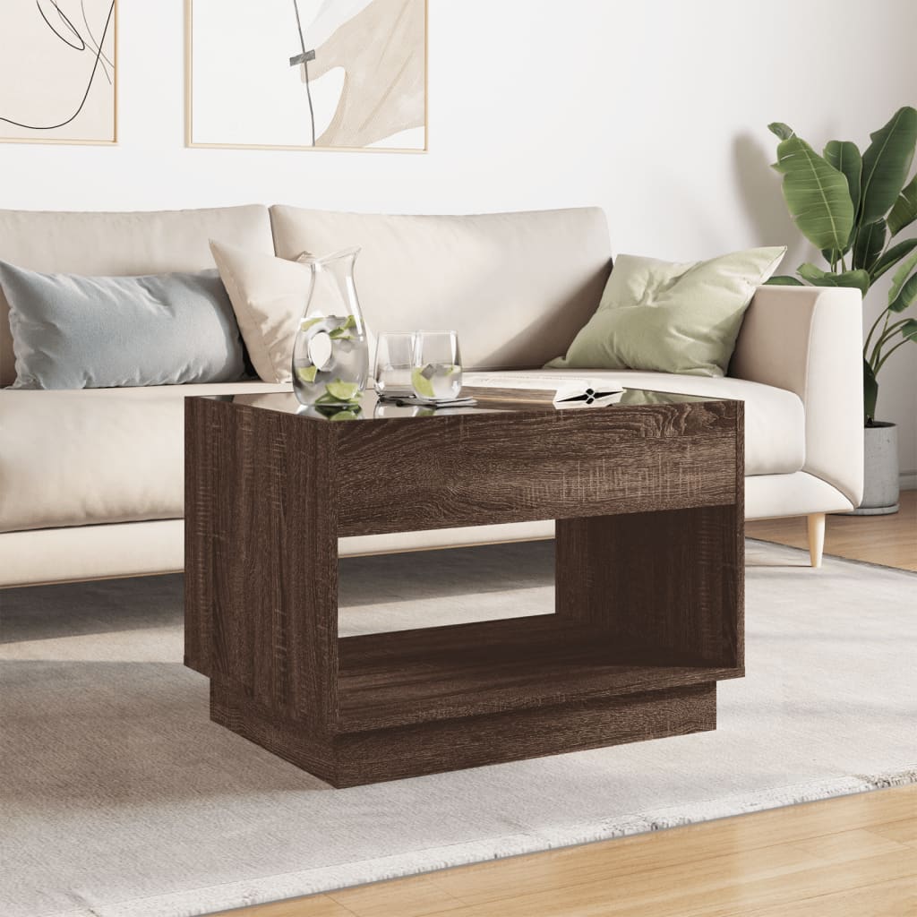 Coffee table with Infinity LED brown oak look 70x50x50 cm