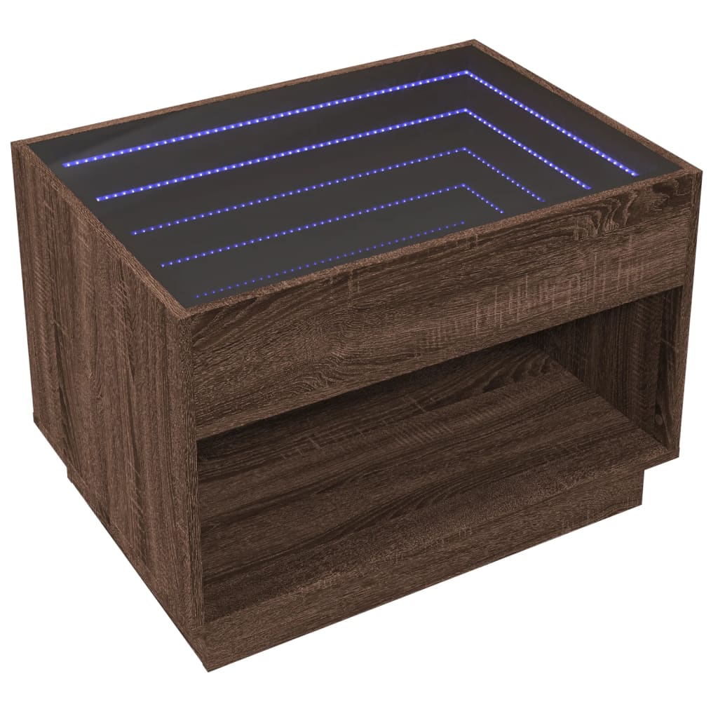 Coffee table with Infinity LED brown oak look 70x50x50 cm